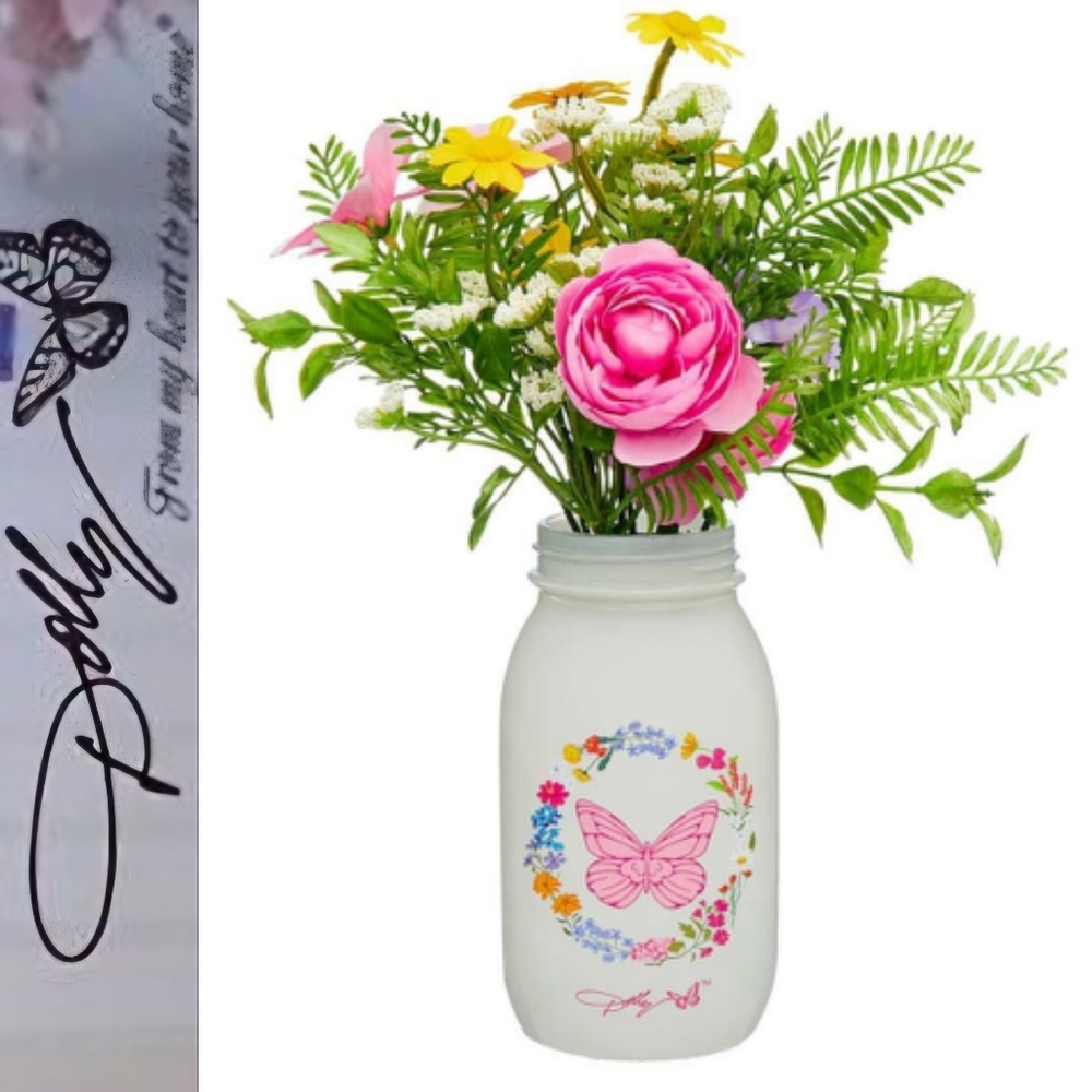 Dolly Parton Spring Floral Arrangement In Mason Jar Decor